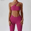 Actieve sets NCLAGEN Schuine één-schouder yogapak Hardlopen Vrije tijd Sport Fitness Dames Gym training Training Push-up BH Broek Legging SetL231221