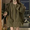 Women's Jackets Large Pocket Design Oversized Army Green Hooded Coat Street Unisex Style Female Long Sleeve Zipper Thin Black Jacket