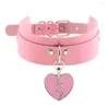 Choker Pink sexy Kragen Halskette Vintage Charme Gothic Spike Niete Anhänger Leder Herz Harajuku Frauen Punkschmuck