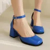 Sandals Blue Red Closed Toe 2023 Summer Women's Mary Janes Shoes Square Chunky High Heeled Woman Pumps Girls Plus Size 10 10.5