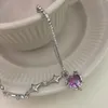 Pendanthalsband Kpop Purple Heart Necklace Punk Shiny Rhinestone Star Asymmetric Chain for Women Neck Y2K Jewelry