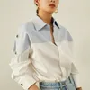 Women's Blouses 2023 Shirt Fashion Color Comparison Patch Top Temperament Blue Long Sleeve Brand Design