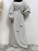 Roupas étnicas Ramadan Abayas para Mulheres Muçulmanas Casual Preto e Branco Listra Maxi Vestido Turquia Árabe Robe Dubai Islam Kimono Caftan Party