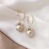 Boucles d'oreilles pendantes MOONBIFFY tempérament Champagne gris blanc couleur grande perle pour femmes en laiton or brillant zircone crochet
