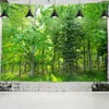 Tapisserier Tapestry Pine River Cabin Landscape Green Forest Wall Hanging Art Home Living Room Bedroom sovsal Dekor Bakgrund