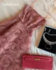 Вечерние платья Дубай Арабское вечернее платье 2023 Розовый 3D-цветок Итальянское платье с лапшой и высокой талией Платье трапециевидной формы Элегантное и красивое женское платье