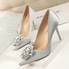 Luxury rhinestone wedding dress shoes fashion sexy silk 10cm high-heeled pumps pointed toe slip-on lady banquet shoe