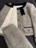 Grube pikowane płaszcze mieszają szarą wełnianą kurtkę uprawa górna zima vintage szczupła linia S DWA ZESTAWY PEICE BOW SUT Y2K 231221
