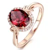 Cluster-Ringe, europäischer und amerikanischer Rubin-Diamant-Ring, plattiert, 18 Karat Roségold, Liebe, verwobener roter Kristall, Verlobung