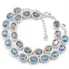 Luckyshine 2 piezas de plata de ley 925 topacio místico ovalado pulseras de arco iris astilla para mujeres pulseras de circón de colores brazaletes Jewelry211i