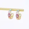 Hoop örhängen färgglada sommarsmycken geometrisk emalj Bezel Rectangle 5A Sparking Bilng Cubic Zirconia Medium Sized Circle Earring