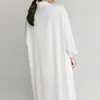 Casual Dresses White Dress Retro Women Spring Long Butt-Down Cardigan Shirt Kjol French Silk Round Neck Elegant Texture Temperament