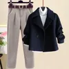 Sonbahar Kış Yünlü Takım Ceket Uzun Kollu Örme Kazak Sıradan Pantolon Üç Parça Set Zarif Kadın Pantolon Seti 231220