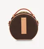 M44699 Mini Petite Boite Chapeau Round Crossbody Bag com cinta de couro ajustável original Cowhidw Trim lonvas Messenger bolsa de ombro de embreagem M68276