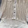 女性用ブラウススパンコールシャツとブラウスの襟付き襟キラキラキラキラパッチワークシャツ