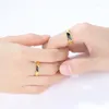 Anéis de cluster casal folha anel de casamento preto óleo gotejamento fosco cor de ouro redimensionável jóias de dedo para mulheres homens nunca desbotam