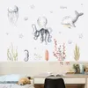 Cartoon Dolphin Ocean Animal Aquatic Plants Akvarell Kids Wall Sticker Vinyl Nursery Art Decals For Babys pojkar rumshemdekor 231221