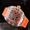 2021 Man Watch Men Leisure Quartz Watches Transparent Dial Color Rubber Strap Small Pointer Working Watches3076