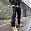 Unisex Hiphop Cargo Pants Men's Clothes Haruku Irregular Pockets Streetwear Joggers High Street Tactical Function Male Black