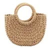 Sacos da noite 2x palha tecido saco artesanal rattan vintage retro corda de malha mulheres crossbody bolsa com anel marrom