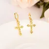 Bright 18 k fine solid gold GF small cross Pendant chain Earrings sets Christian Jesus bridal Gifts handsome Young227d