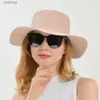 Wide Brim Hats Bucket Hats New Style Womens Sun Straw Hat Wide Brim Outdoor Summer Beach Vacation Sunscreen Unisex Casual Boater Sombrero Paper Straw HatL231221