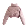 Women's Trench Coats 2024 Cotton Padded Coat Women Winter Pink Puffer Parka Standard Collar Zipper Long Sleeve Jacket Femal Warm