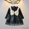 Flickans klänningar Girls 'Princess Dress 2023 Spring New Children's Dress Baby Birthday Big Bow Mesh Dress Cute Princess Long Sleeve Fashion