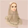 Halsdukar kvinnor broderi blommor hijab arabisk fast färg turban islamisk khimar muslimsk mjuk slitage direkt omedelbar halsduksleverans f dhivx