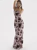 Casual Dresses TAFN Lace Up Backless Maxi Dress Sexy Mesh Floral Printing Bodycon Holiday Elegant Spaghetti Strap Summer 2023