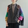 Kurtki damskie 2023 Spring Autumn Arts Style Kobiet Patchwork Batwing Sleeping Single Bered Short Coats Vintage Bawełniany dżins V492