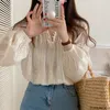 Blouses voor dames schattige zoete tops en Korea -kleding voor vrouwen herfst herfst gewaad casual losse lange mouw bloem kanten shirts