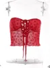 Chars de femmes Saisons Sexy Red Crop Tops pour femme Floral Mesh Voir à travers Lace Up Tube Top Club Wear Vêtements d'été 2023 Gilet ASVE87056