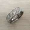 Anillos de boda de acero inoxidable para mujer, joyería de cristal blanco claro de 5 filas de alta calidad, venta al por mayor, talla de EE. UU.