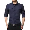 Herren lässige Hemden Baumwolle Langarm Shirt Slim Fit Military Top