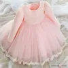 Robes de fille robe à manches longues pour bébé fille mariage du Nouvel An de la fête de dentelle pour enfants