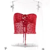 Chars de femmes Saisons Sexy Red Crop Tops pour femme Floral Mesh Voir à travers Lace Up Tube Top Club Wear Vêtements d'été 2023 Gilet ASVE87056