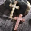 Cubic Zirconia Iced Out Cross Pendants Halsband för män Kvinnor Ny Hip Hop Bling Micro Paled CZ Stone Rapper -smycken Rose 18K Real 280t