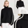 Toteme contrasting lock stitch edge thick ribbed high neck loose sweater