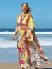 Klänningar 2022 vintage tryckt kaftan retro vneck bohemain maxi klänning plus storlek strandkläder kaftan lös fladdermöss ärm klänning n1386