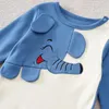 Printemps et automne garçons filles mignon dessin animé éléphant imprimé coton confortable à manches longues bébé body 231220