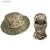 Wide Brim Hats Bucket Hats 2PCS/set Tactical Camouflage Bucket Hat Balaclava Summer Breathable Army Military Fishing Cap Dustproof Full Face Neck GaiterL231221