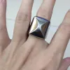 Bague géométrique pour hommes, anneau de bande polie en pyramide Simple, or blanc 14K, à la mode, couleur argent, grands nouveaux anneaux masculins