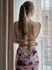 Casual Dresses TAFN Lace Up Backless Maxi Dress Sexy Mesh Floral Printing Bodycon Holiday Elegant Spaghetti Strap Summer 2023