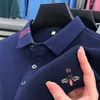 Polos masculinos de alta qualidade de luxo de algodão pólo lapela abelha bordada manga longa corea comercial tendência moda moda moda