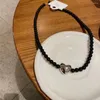 Pendanthalsband Youngx Korean Sweet Black Bead Heart Necklace For Women Elegant Light Luxury Crystal Choker Trend Smyckesgåva
