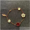 Märke Pure 925 Sterling Sier smycken för kvinnor Ladybug Cherry Leaf Wedding Set örhängen Halsband Armband Luxur Rose Drop Delivery Dhrwu