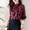 Women's Blouses Vintage Jacquard Weave Shirt Spring Autumn Half High Collar Commute Clothing Stylish Printed Folds Spliced Loose Blouse