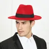 Cappello a cilindro derby da chiesa semplice a tesa larga Panama Cappelli Fedora in feltro solido per uomo Donna Berretto jazz in misto lana artificiale