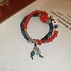 Strand minar estilo chinês multicolorido contas de cerâmica pulseira frisada para mulheres dupla camada ajustável pulseiras acessórios